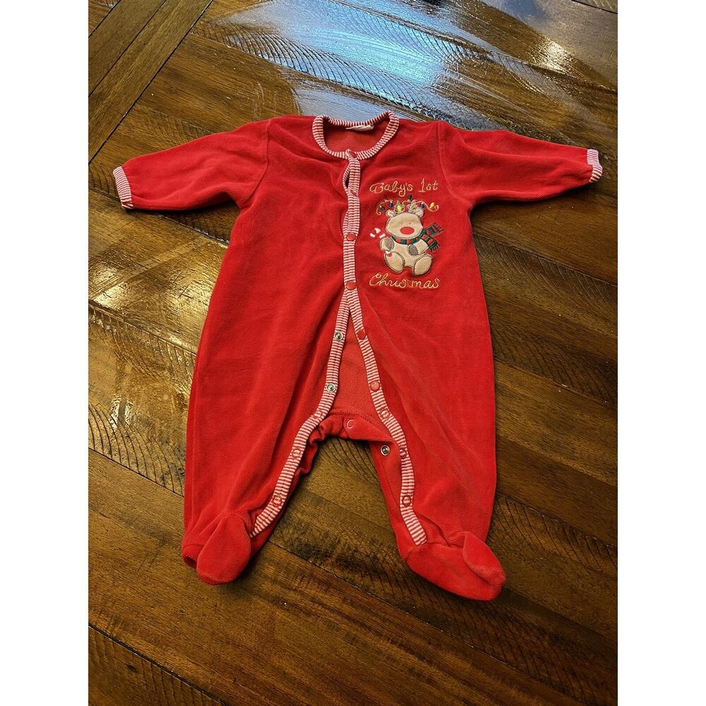 Euc Babyrageous 0-3 Month One Piece Baby’s First Christmas Red